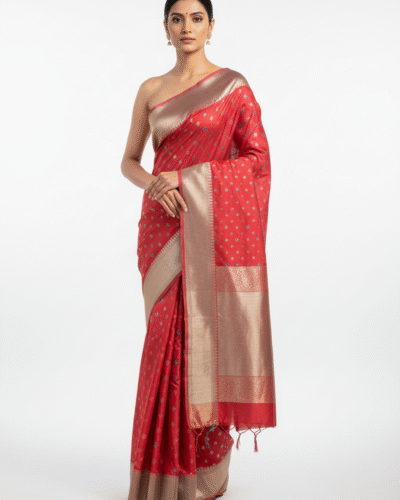Classic Red Banarasi Silk Saree with Gold Zari Border
