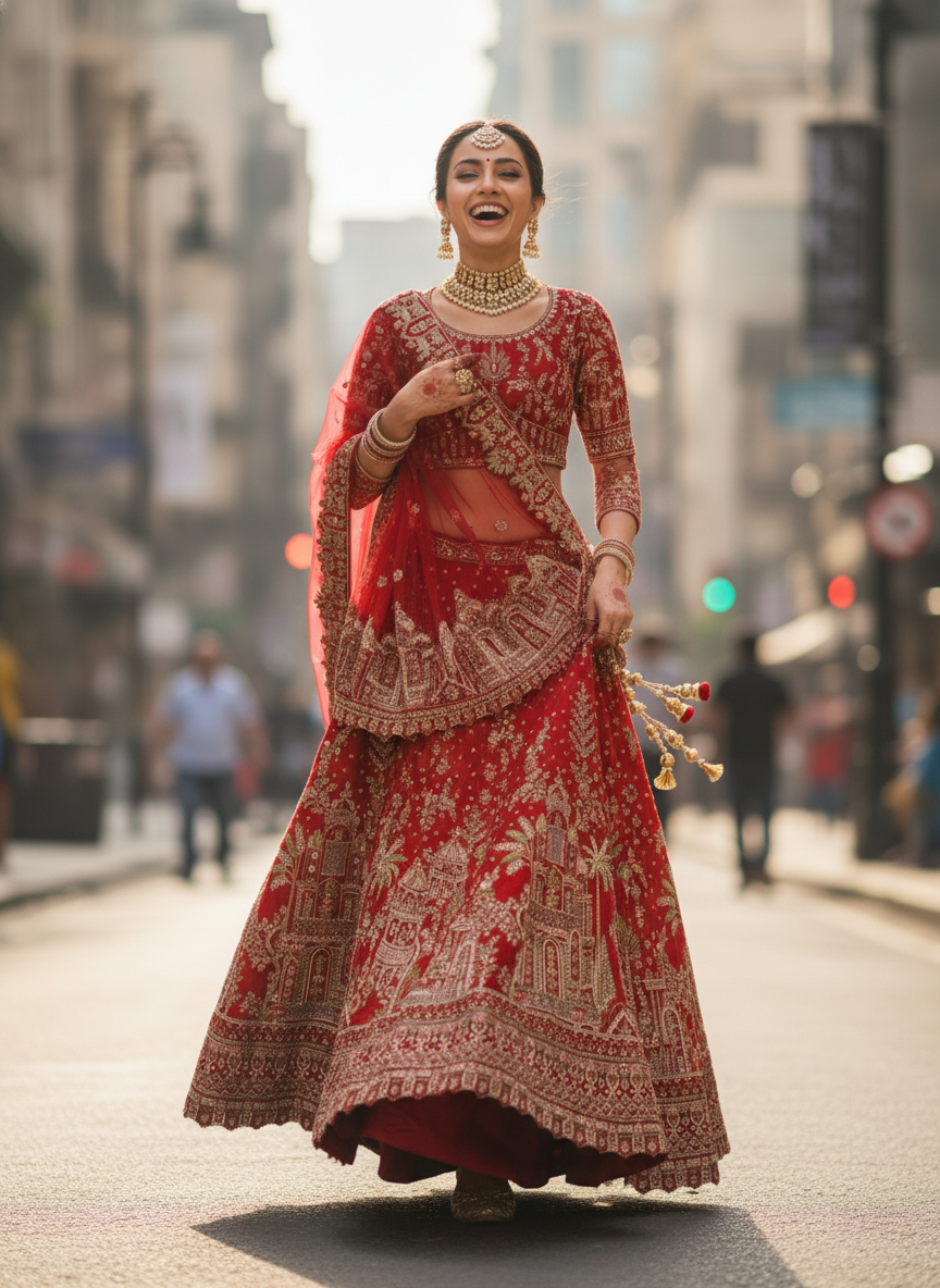 Classic Red Bridal Lehenga with Intricate Gold Zardozi Work - Image 3